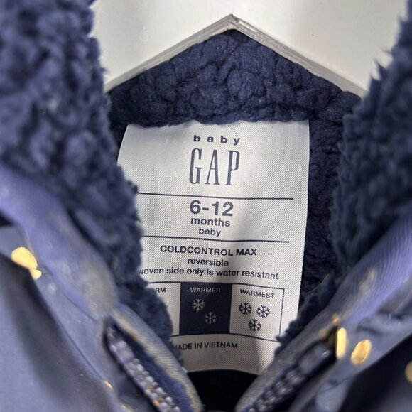 Baby Gap Navy Polka Dot Print Hooded Puffer Jacket Size 6-12 Months - Picture 6 of 7